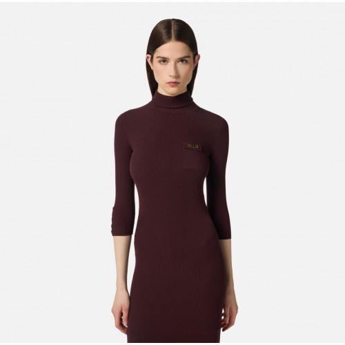 Rochie ELISABETTA FRANCHI, Guler inalt, ribbed knit fabric, Merlot Rochie ELISABETTA FRANCHI, Guler inalt, ribbed knit fabric, Merlot