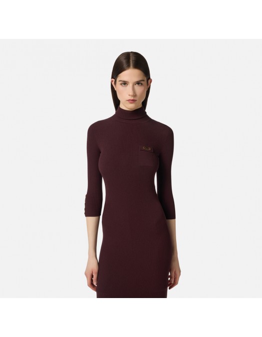 Rochie ELISABETTA FRANCHI, Guler inalt, ribbed knit fabric, Merlot - AM23B56E2EA4 Rochie ELISABETTA FRANCHI, Guler inalt, ribbed knit fabric, Merlot - AM23B56E2EA4