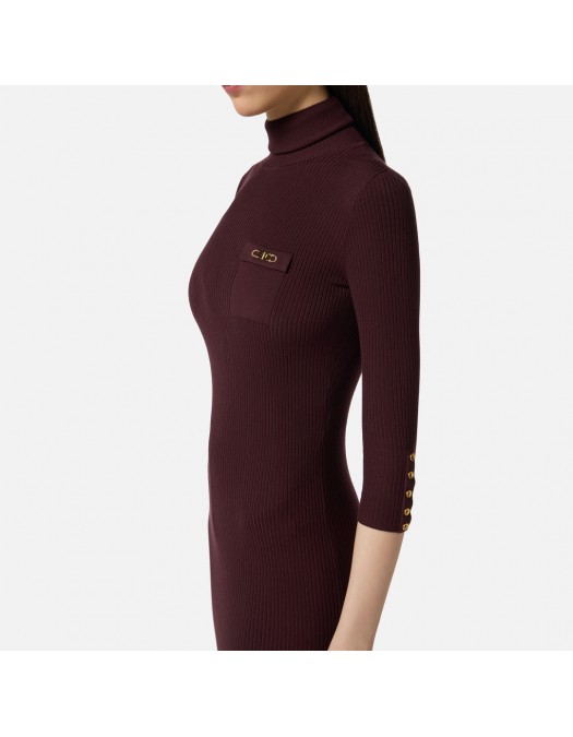 Rochie ELISABETTA FRANCHI, Guler inalt, ribbed knit fabric, Merlot - AM23B56E2EA4 Rochie ELISABETTA FRANCHI, Guler inalt, ribbed knit fabric, Merlot - AM23B56E2EA4
