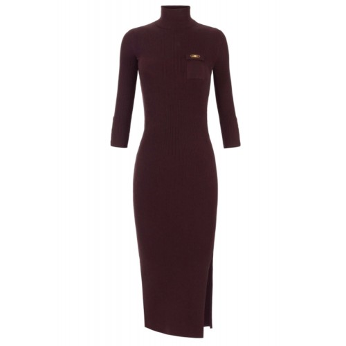 Rochie ELISABETTA FRANCHI, Guler inalt, ribbed knit fabric, Merlot Rochie ELISABETTA FRANCHI, Guler inalt, ribbed knit fabric, Merlot