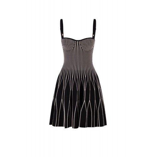 Rochie ELISABETTA FRANCHI, Dress in two-colour knit fabric, Black