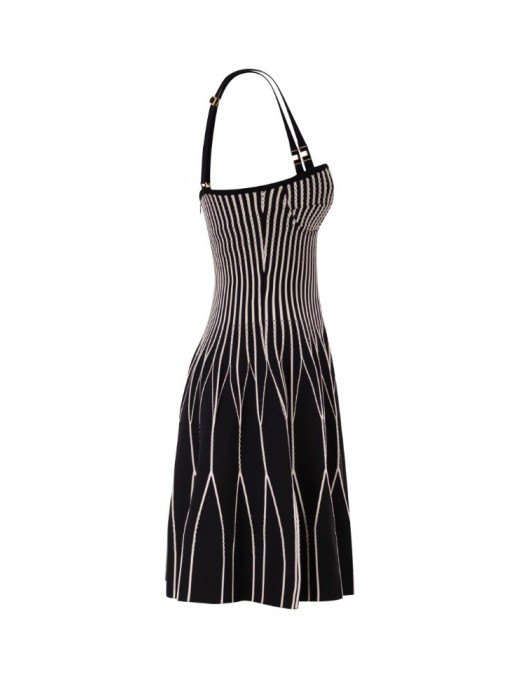 Rochie ELISABETTA FRANCHI, Dress in two-colour knit fabric, Black - AM27S62E2685