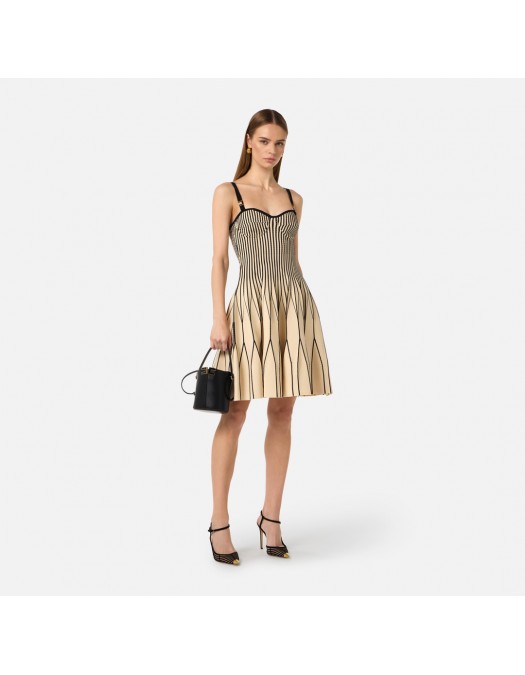 Rochie ELISABETTA FRANCHI, Dress in two-colour knit fabric, Cream and Black - AM27S62E2E84