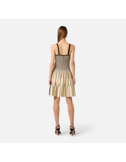 Rochie ELISABETTA FRANCHI, Dress in two-colour knit fabric, Cream and Black - AM27S62E2E84