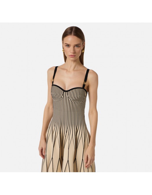 Rochie ELISABETTA FRANCHI, Dress in two-colour knit fabric, Cream and Black - AM27S62E2E84