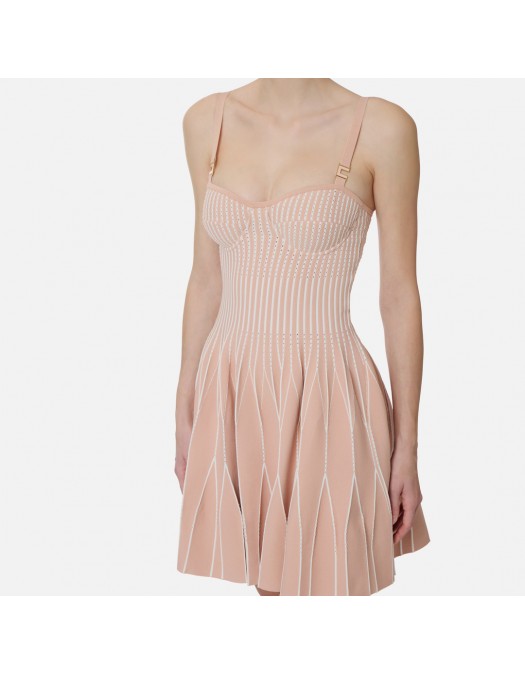 Rochie ELISABETTA FRANCHI, Dress in two-colour knit fabric, Cream and White - AM27S62E2FF3