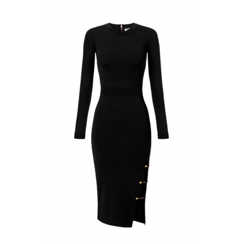 Rochie ELISABETTA FRANCHI, Viscose knit dress with jewel cufflinks, Negru Rochie ELISABETTA FRANCHI, Viscose knit dress with jewel cufflinks, Negru