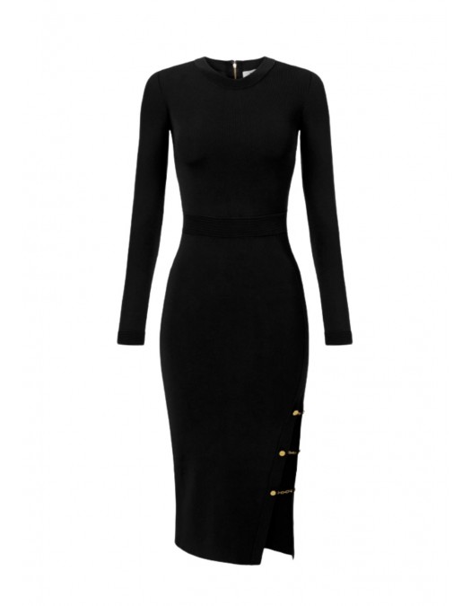 Rochie ELISABETTA FRANCHI, Viscose knit dress with jewel cufflinks, Negru - AM28S57E3110 Rochie ELISABETTA FRANCHI, Viscose knit dress with jewel cufflinks, Negru - AM28S57E3110
