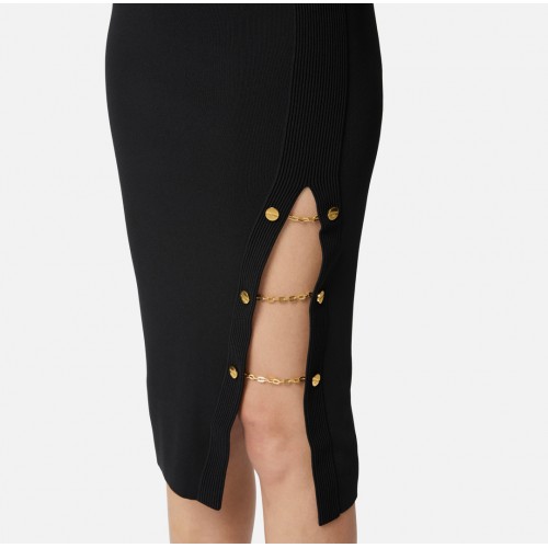 Rochie ELISABETTA FRANCHI, Viscose knit dress with jewel cufflinks, Negru Rochie ELISABETTA FRANCHI, Viscose knit dress with jewel cufflinks, Negru