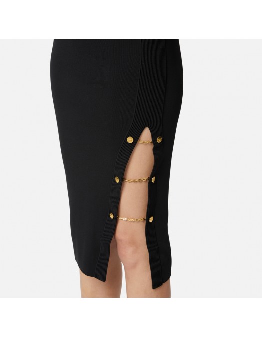 Rochie ELISABETTA FRANCHI, Viscose knit dress with jewel cufflinks, Negru - AM28S57E3110 Rochie ELISABETTA FRANCHI, Viscose knit dress with jewel cufflinks, Negru - AM28S57E3110