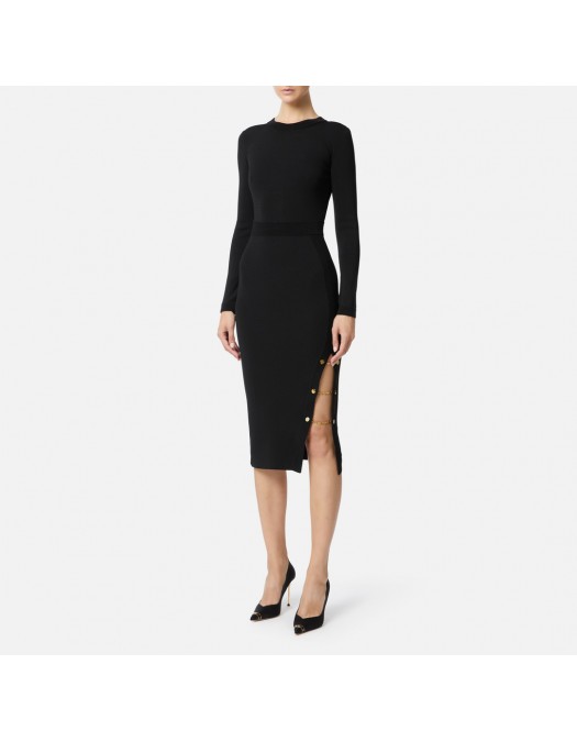 Rochie ELISABETTA FRANCHI, Viscose knit dress with jewel cufflinks, Negru - AM28S57E3110 Rochie ELISABETTA FRANCHI, Viscose knit dress with jewel cufflinks, Negru - AM28S57E3110