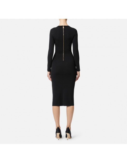 Rochie ELISABETTA FRANCHI, Viscose knit dress with jewel cufflinks, Negru - AM28S57E3110 Rochie ELISABETTA FRANCHI, Viscose knit dress with jewel cufflinks, Negru - AM28S57E3110