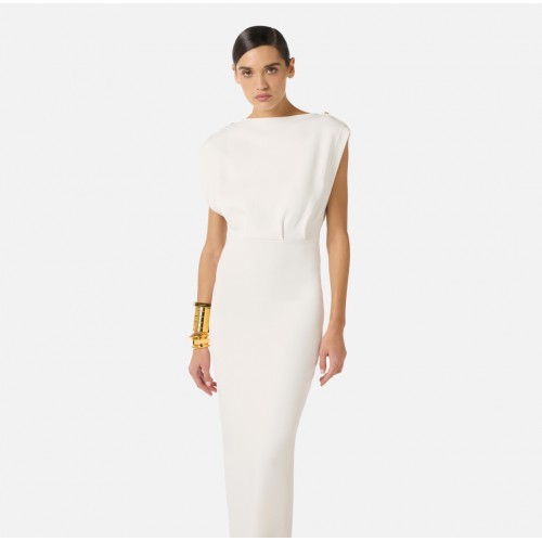 Rochie ELISABETTA FRANCHI, Red Carpet full Milano stitch knit dress, Alb