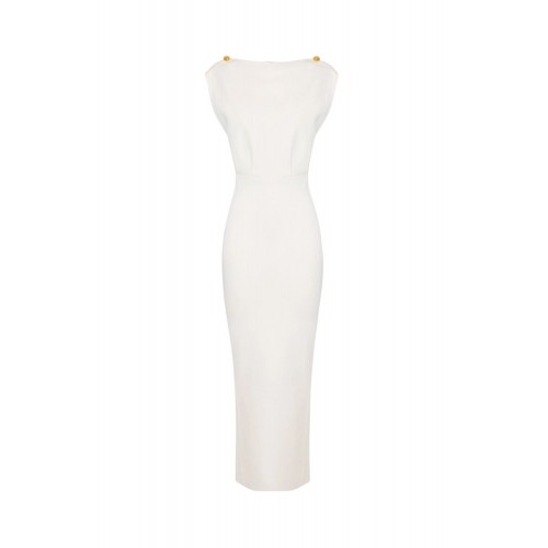 Rochie ELISABETTA FRANCHI, Red Carpet full Milano stitch knit dress, Alb