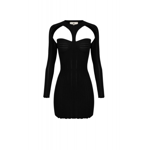 Rochie ELISABETTA FRANCHI, Knit openwork mini dress, Negru