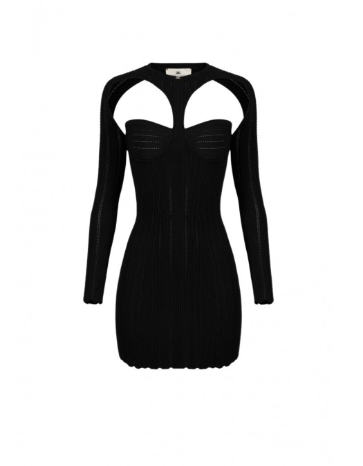 Rochie ELISABETTA FRANCHI, Knit openwork mini dress, Negru - AM37B62E2110