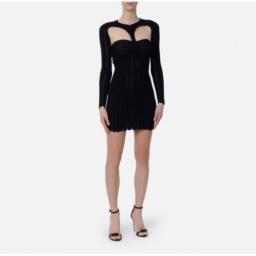 Rochie ELISABETTA FRANCHI, Knit openwork mini dress, Negru