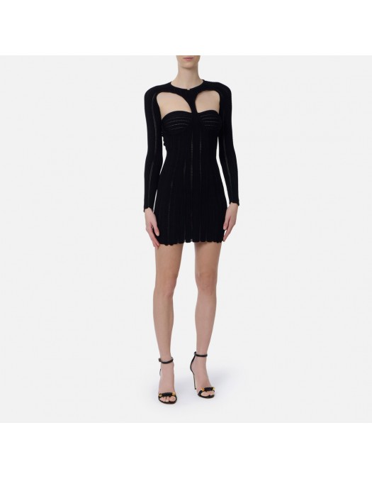 Rochie ELISABETTA FRANCHI, Knit openwork mini dress, Negru - AM37B62E2110
