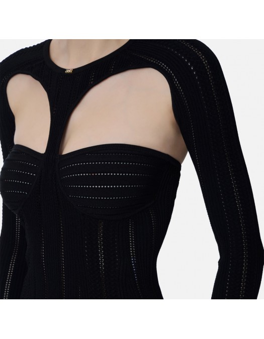 Rochie ELISABETTA FRANCHI, Knit openwork mini dress, Negru - AM37B62E2110