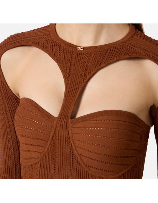 Rochie ELISABETTA FRANCHI, Knit openwork mini dress, Maro - AM37B62E2600