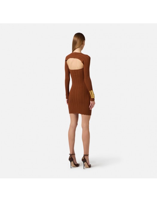 Rochie ELISABETTA FRANCHI, Knit openwork mini dress, Maro - AM37B62E2600