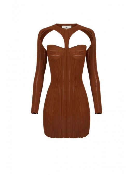 Rochie ELISABETTA FRANCHI, Knit openwork mini dress, Maro - AM37B62E2600