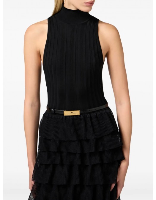 ROCHIE ELISABETTA FRANCHI, Ruffle Detail Belted, Black - AM45S52E2110 ROCHIE ELISABETTA FRANCHI, Ruffle Detail Belted, Black - AM45S52E2110