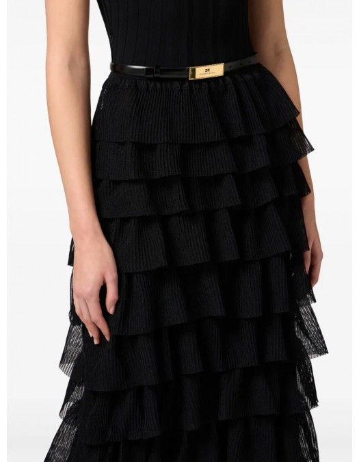 ROCHIE ELISABETTA FRANCHI, Ruffle Detail Belted, Black - AM45S52E2110 ROCHIE ELISABETTA FRANCHI, Ruffle Detail Belted, Black - AM45S52E2110