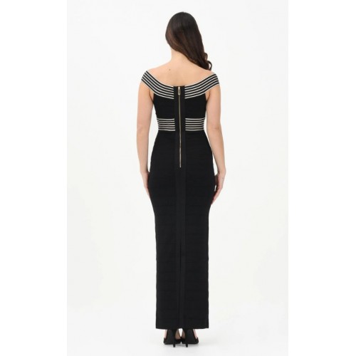 Rochie ELISABETTA FRANCHI, long black dress with striped bands