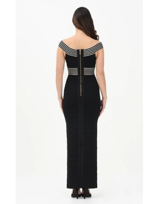Rochie ELISABETTA FRANCHI, long black dress with striped bands - AM75S61E2685