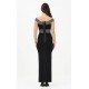 Rochie ELISABETTA FRANCHI, long black dress with striped bands - AM75S61E2685