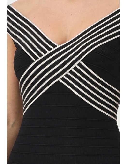 Rochie ELISABETTA FRANCHI, long black dress with striped bands - AM75S61E2685