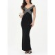 Rochie ELISABETTA FRANCHI, long black dress with striped bands - AM75S61E2685