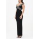 Rochie ELISABETTA FRANCHI, long black dress with striped bands - AM75S61E2685