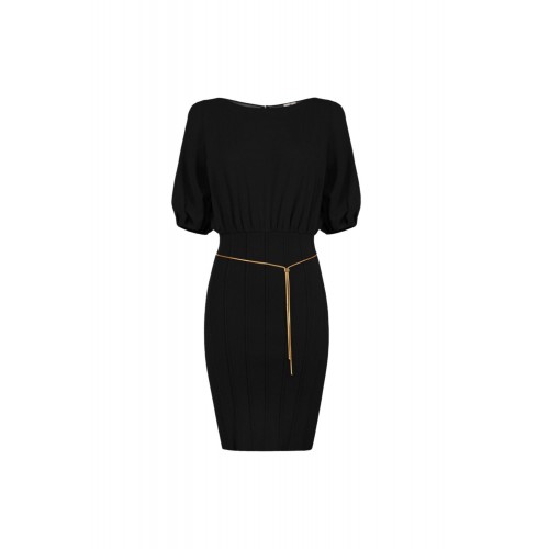 Rochie ELISABETTA FRANCHI, Knit mini dress with belt, Negru