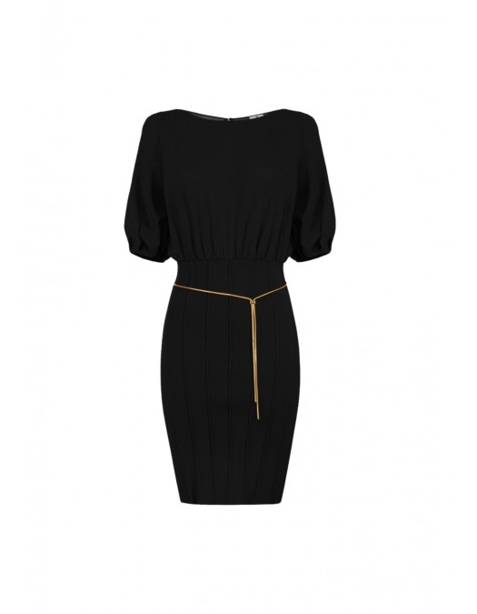 Rochie ELISABETTA FRANCHI, Knit mini dress with belt, Negru - AM94T62E2110