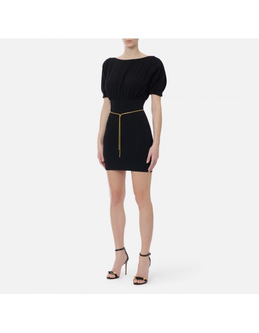 Rochie ELISABETTA FRANCHI, Knit mini dress with belt, Negru - AM94T62E2110