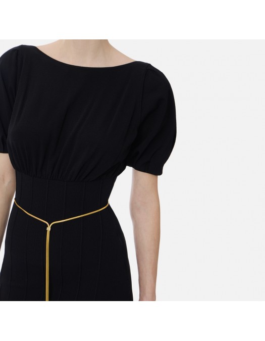 Rochie ELISABETTA FRANCHI, Knit mini dress with belt, Negru - AM94T62E2110