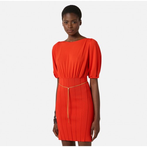 Rochie ELISABETTA FRANCHI, Knit mini dress with belt, Rosu