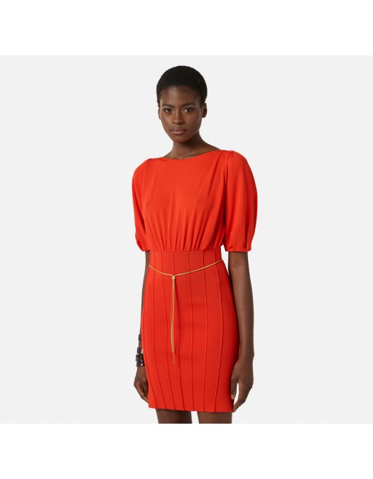 Rochie ELISABETTA FRANCHI, Knit mini dress with belt, Rosu - AM94T62E2H85