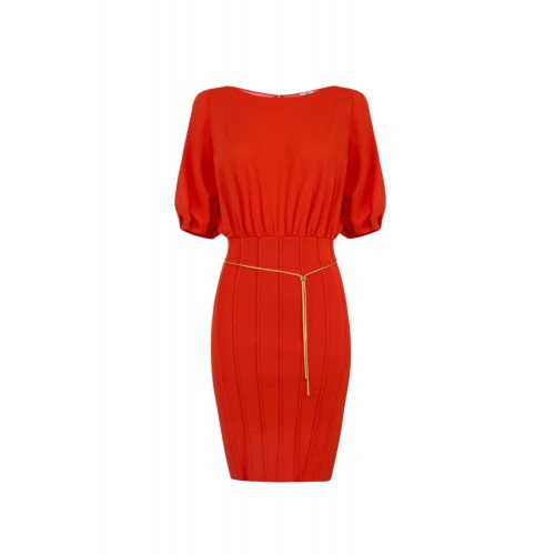 Rochie ELISABETTA FRANCHI, Knit mini dress with belt, Rosu