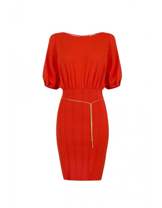 Rochie ELISABETTA FRANCHI, Knit mini dress with belt, Rosu - AM94T62E2H85