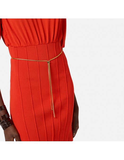 Rochie ELISABETTA FRANCHI, Knit mini dress with belt, Rosu - AM94T62E2H85