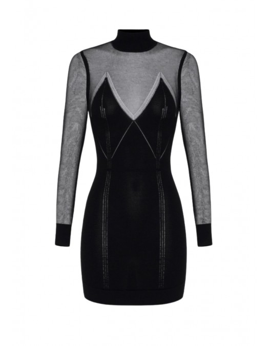 Rochie ELISABETTA FRANCHI, Mini dress in knit fabric with see-through details - AM95Q61E2110