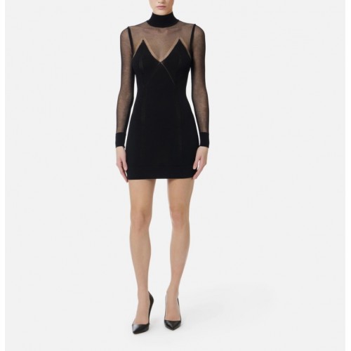 Rochie ELISABETTA FRANCHI, Mini dress in knit fabric with see-through details