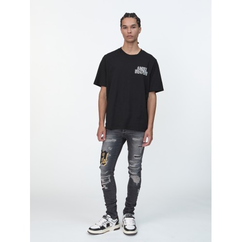 Jeans AMIRI, Varsity Patch Stretch Denim Jeans Grey, Regular Fit