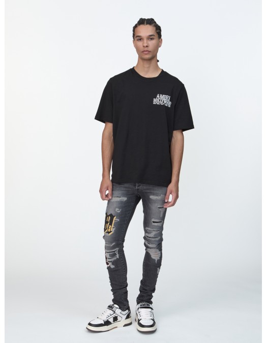 Jeans AMIRI, Varsity Patch Stretch Denim Jeans Grey, Regular Fit - AMBMJE1018599