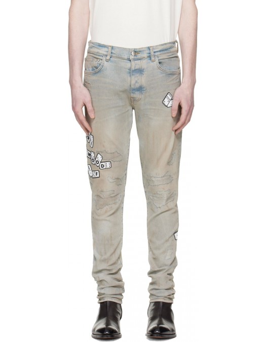 Jeans AMIRI, domino applique skinny jean, Blue/Grey - AMBMJE1048543