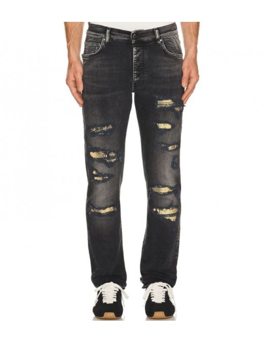 Jeans AMIRI, Snake Thrasher Skinny Jeans, Negru - AMBMJE1099926