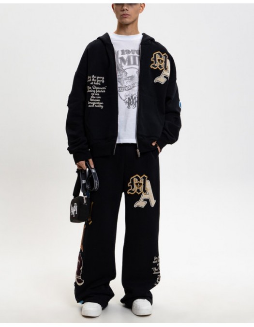 Pantaloni AMIRI, Black Varsity Logo Insulated Track Pants - AMBMPA1020001